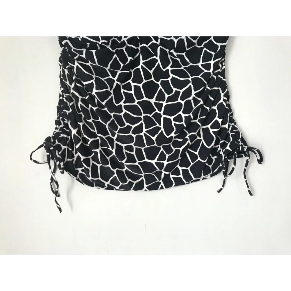 Michael Kors Animal Print Halter Tankini Swim Top Silver Tone Hardware Size 18W